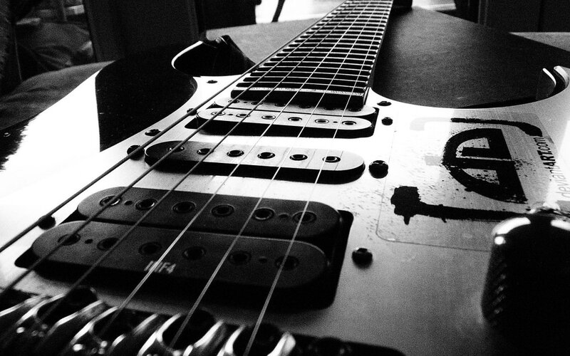 close-up of electric guitar