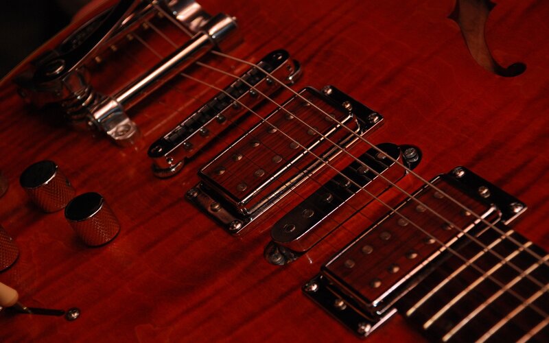 close-up of electric guitar