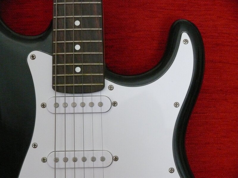 close-up of electric guitar