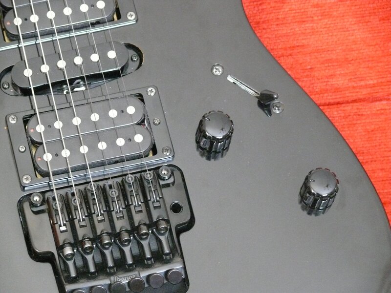close-up of electric guitar
