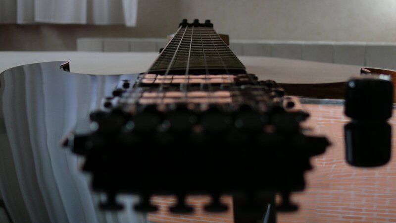 close-up of electric guitar