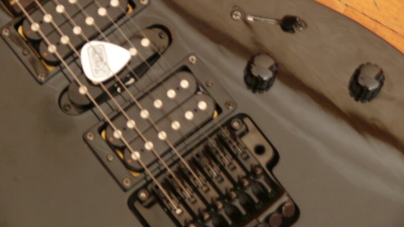close-up of electric guitar