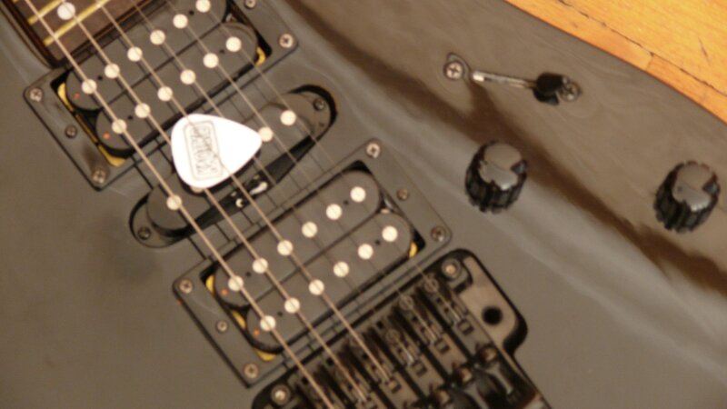 close-up of electric guitar