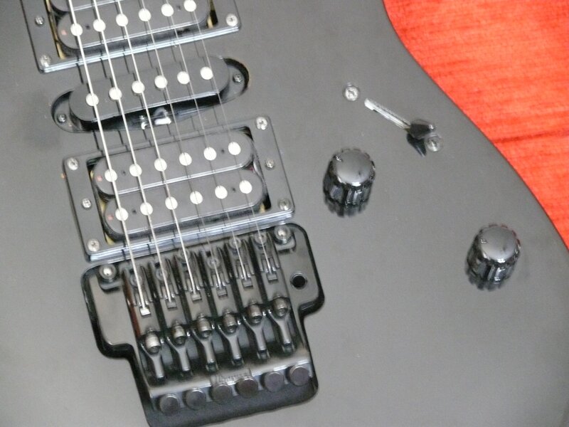 close-up of electric guitar