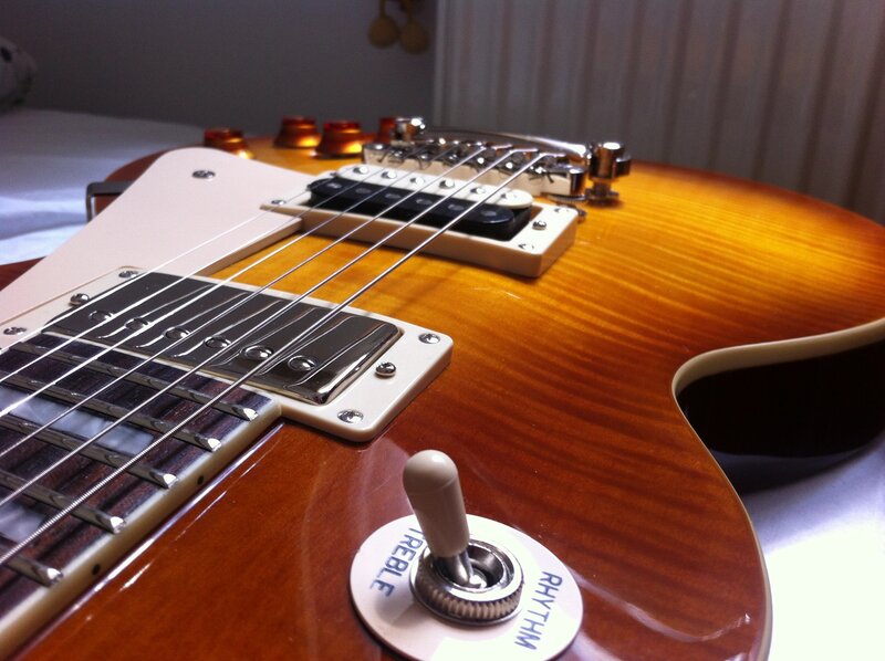 close-up of electric guitar