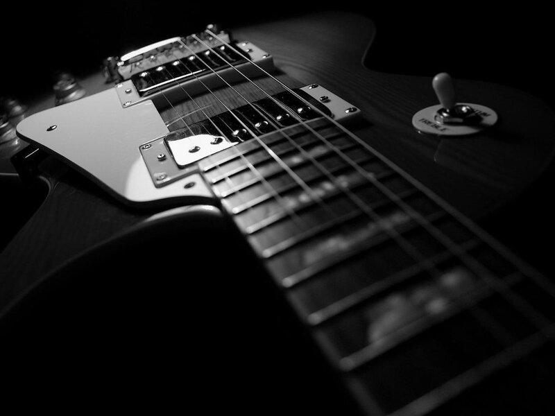 close-up of electric guitar