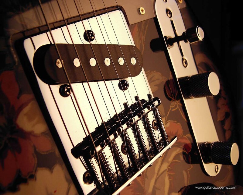 close-up of electric guitar bridge