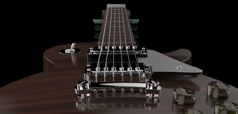 Close-up of Electric Guitar — Brown, Neutral, 3d Render