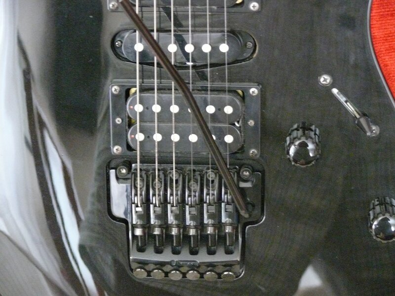 close-up of electric guitar pickups