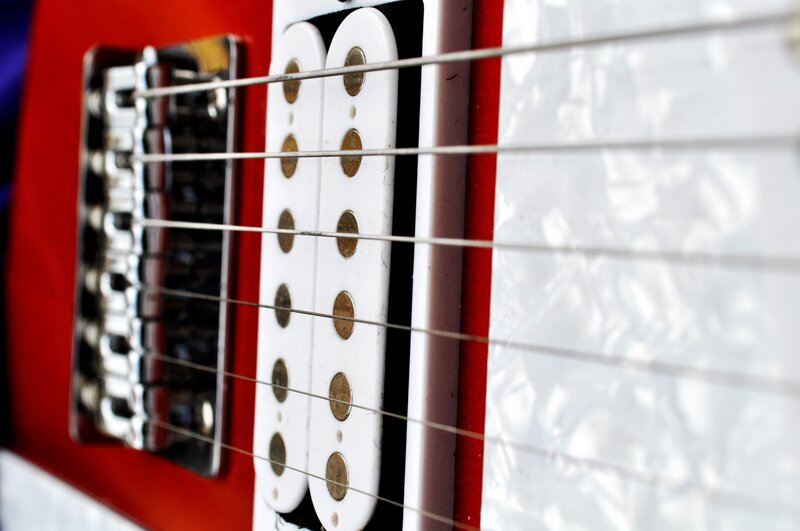 close-up of electric guitar pickups