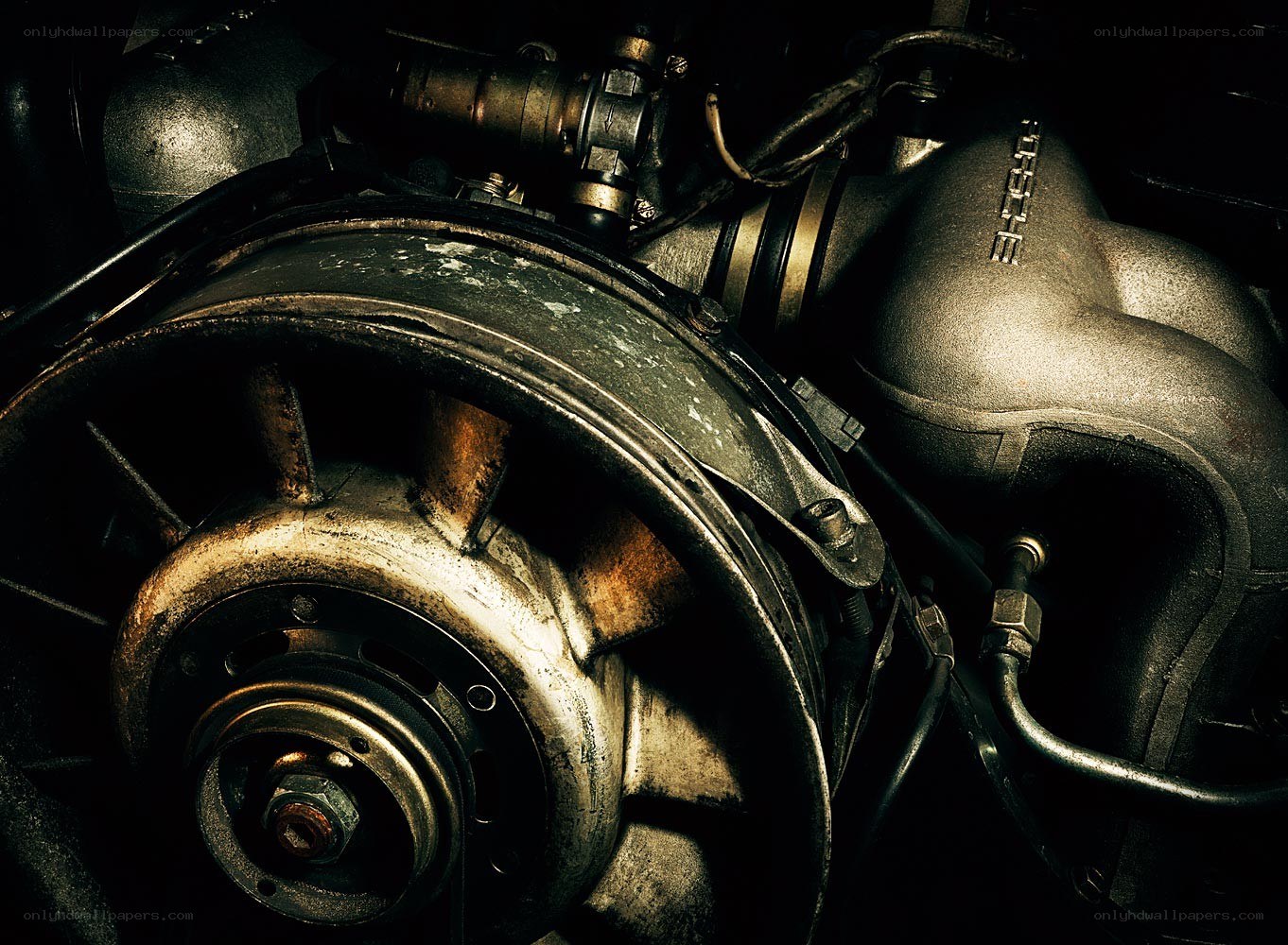 close-up of engine components