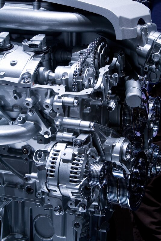 close-up of engine components