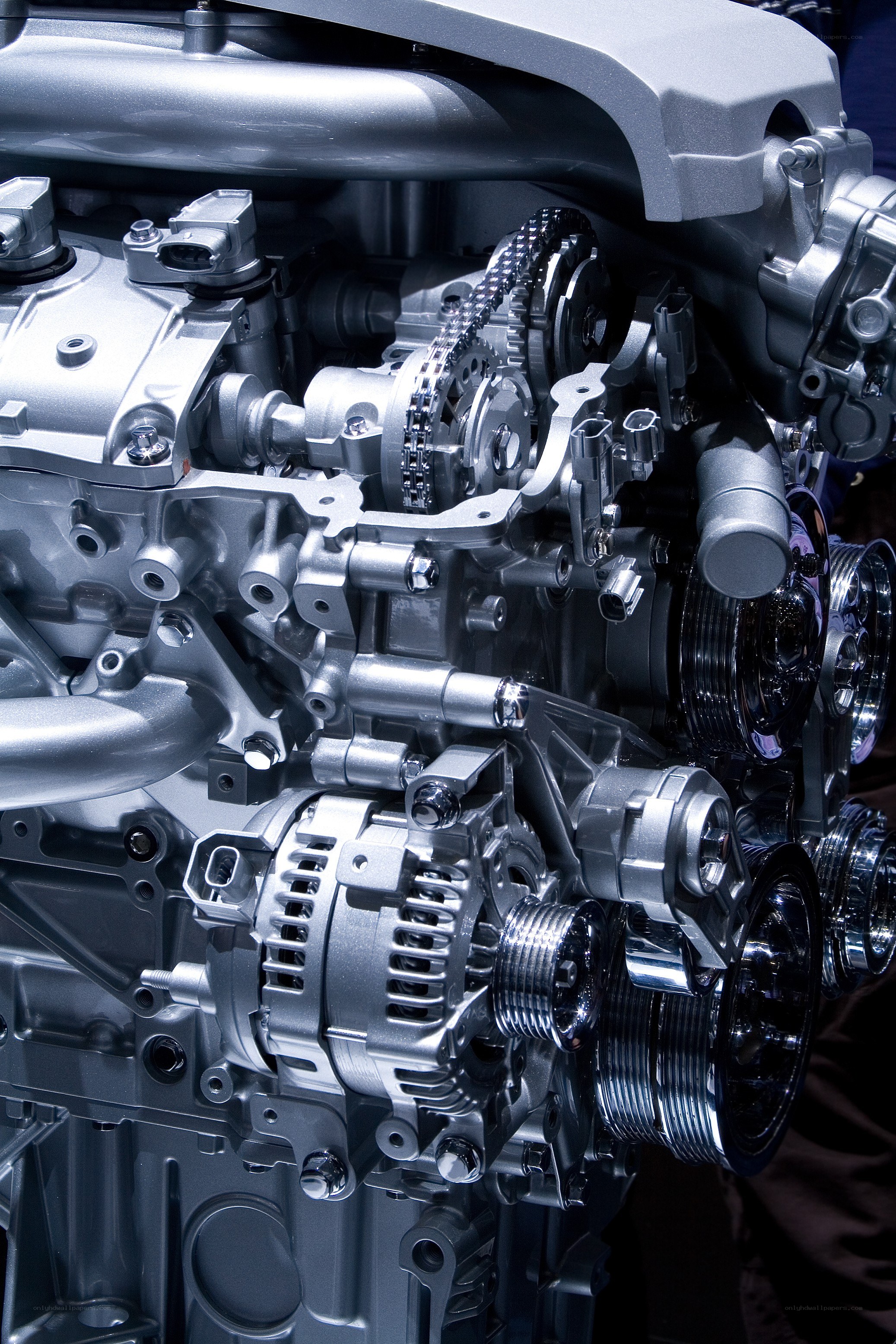 close-up of engine components