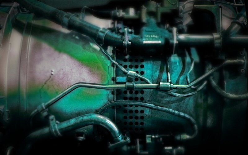 close-up of engine components