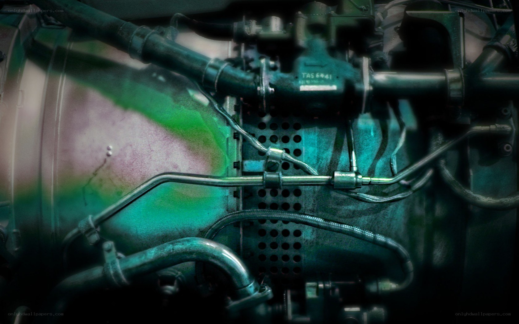 close-up of engine components