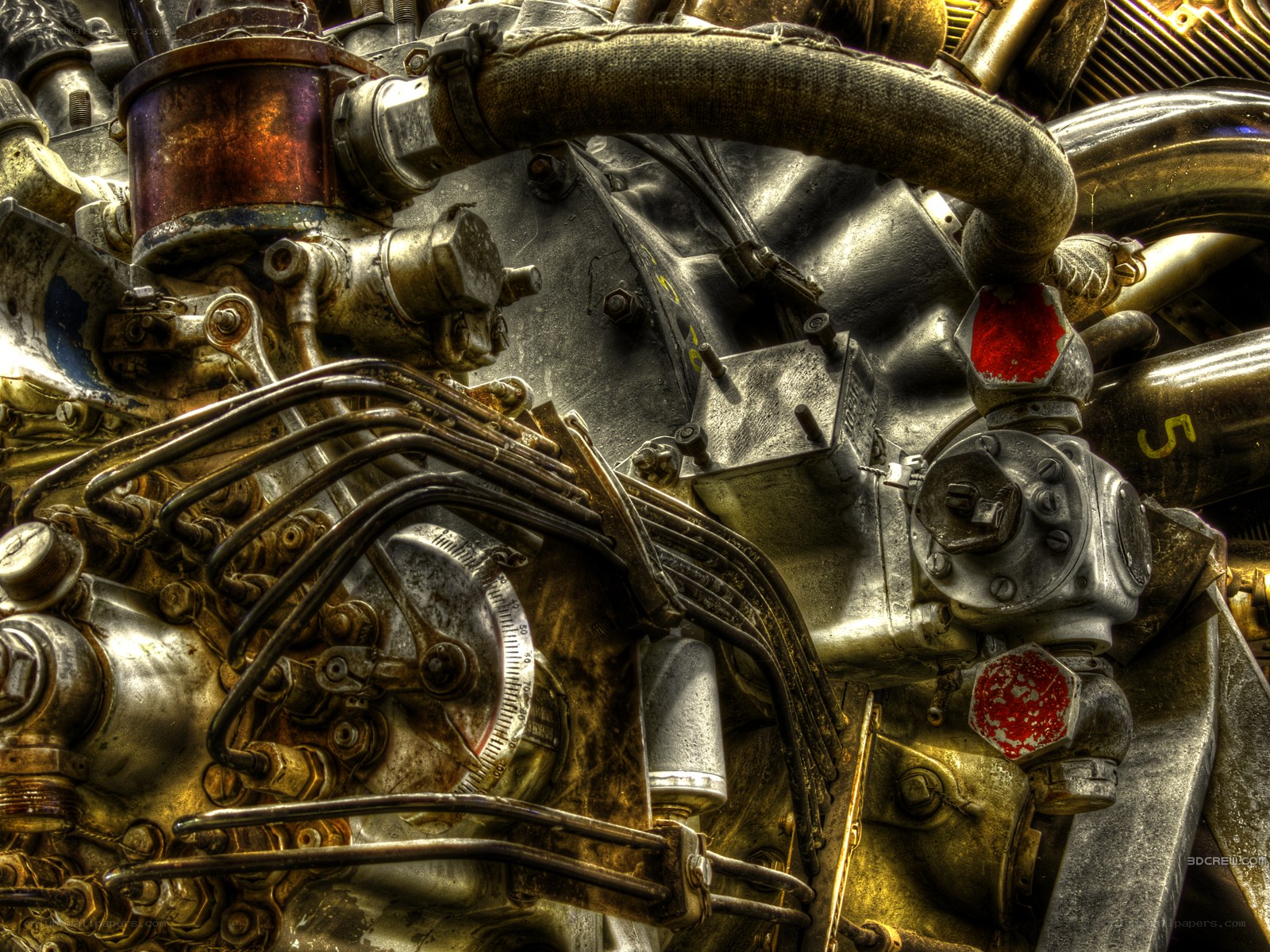 close-up of engine components