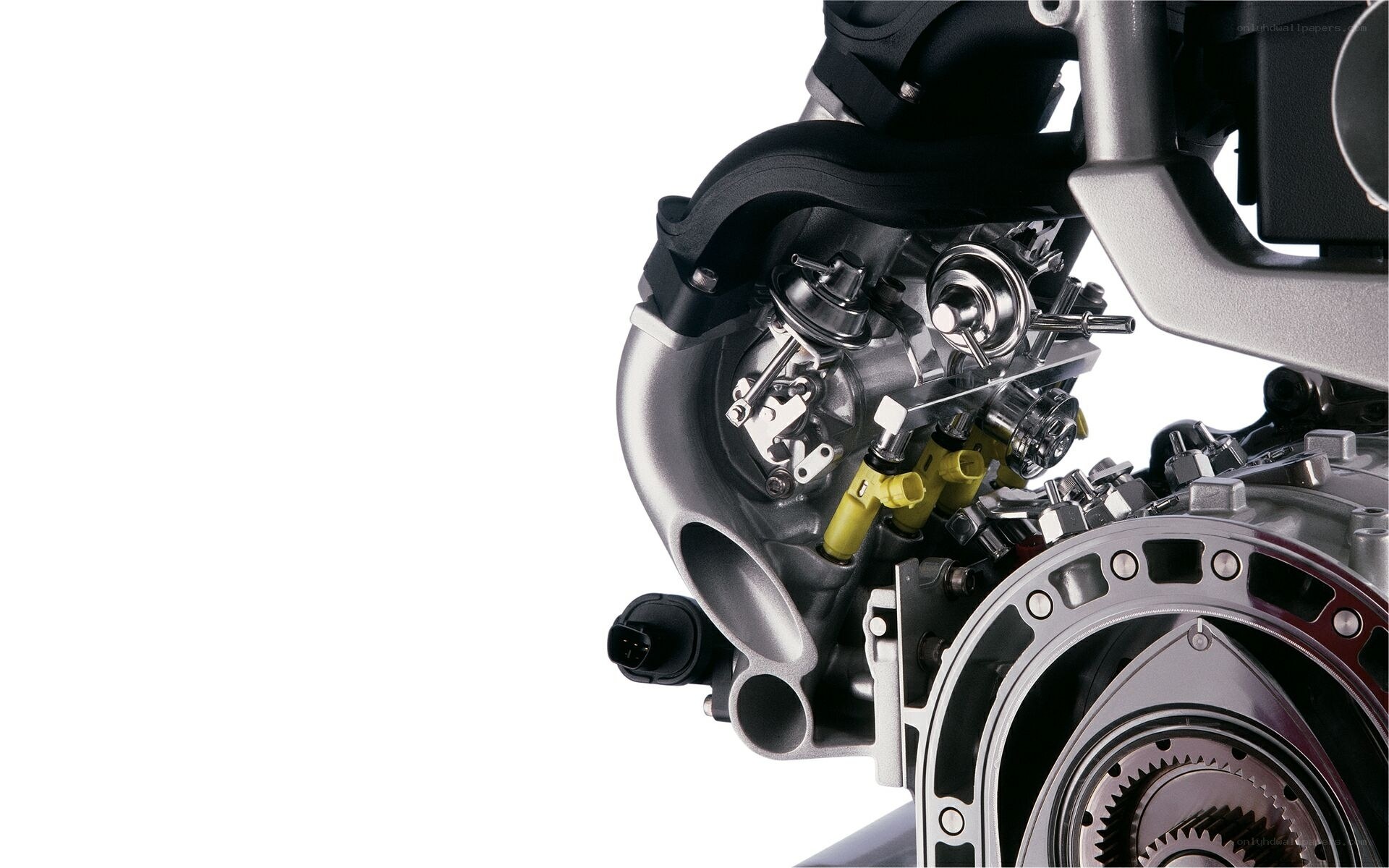 close-up of engine components