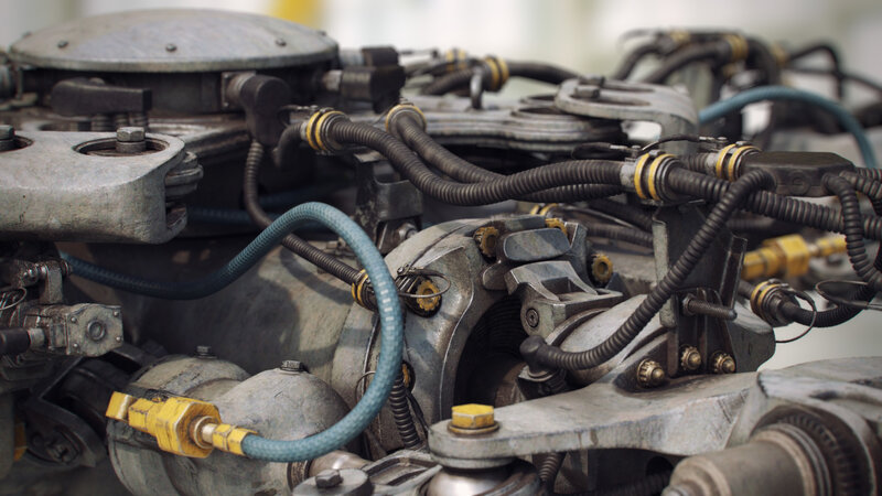 Close-up of Engine Components — Gray, Mechanical