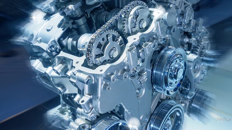 Close-up of Engine Components — Silver