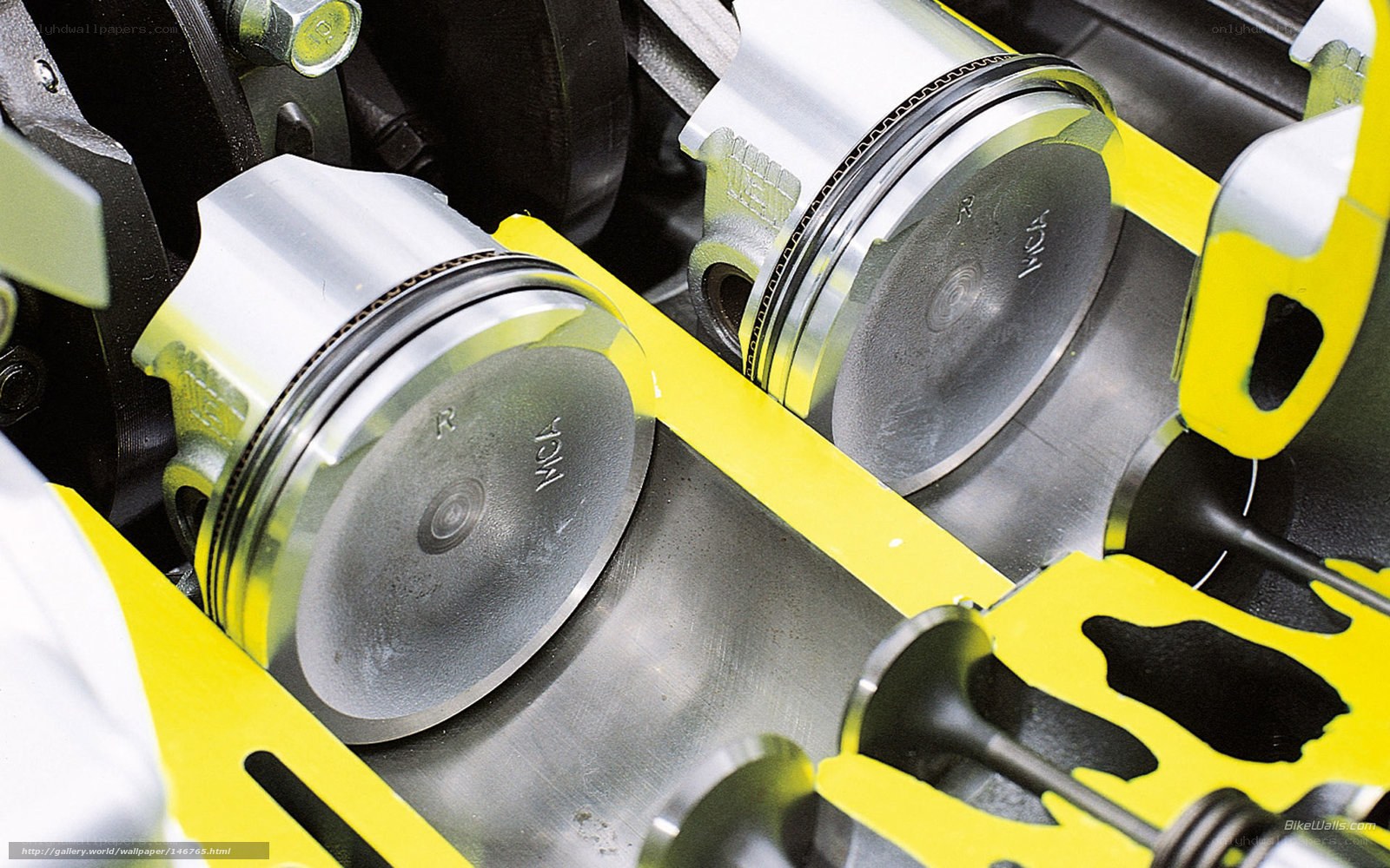 Close-up of engine pistons