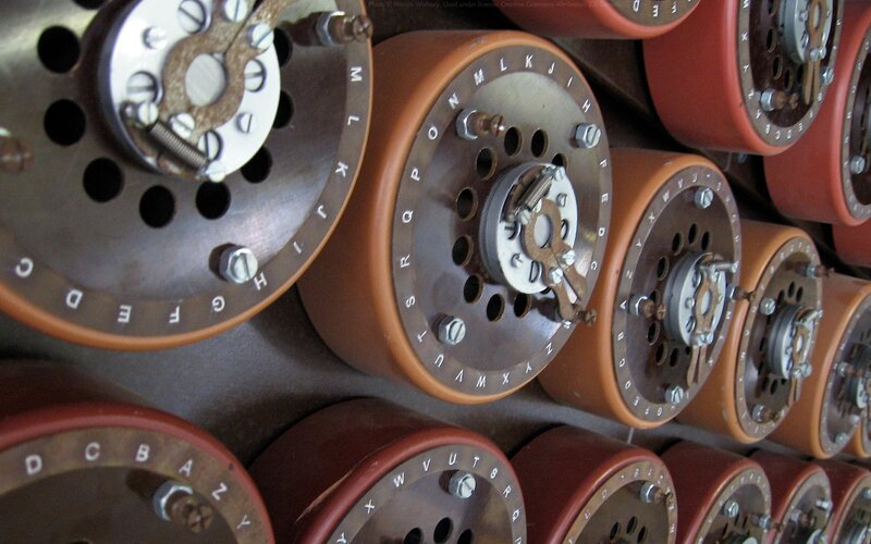 Close-up of Enigma machine rotors