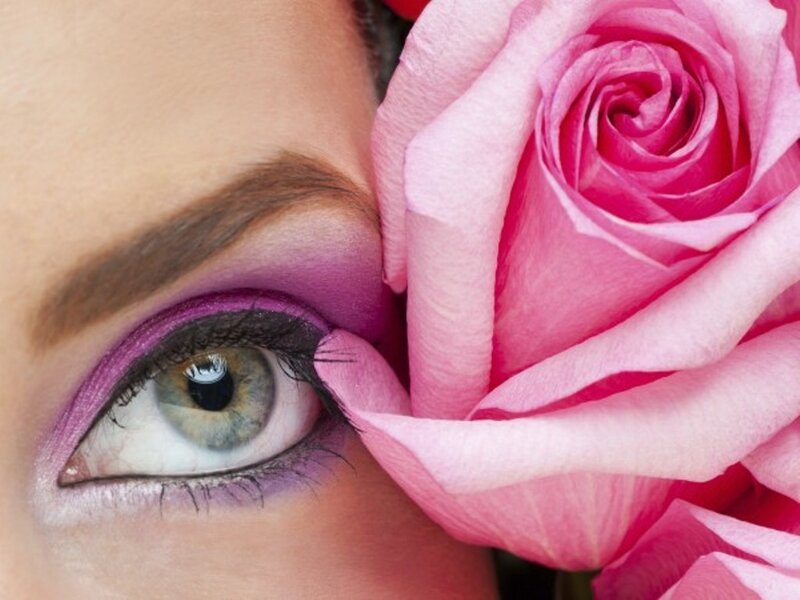 Close-up of Eye and Rose — Pink