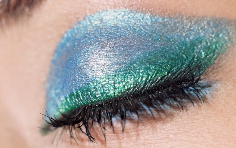 close-up of eye with glittery makeup