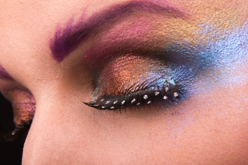 Close-up of Eye with Makeup — Purple, Dramatic, Photograph, Eyelashes, Eyeshadow