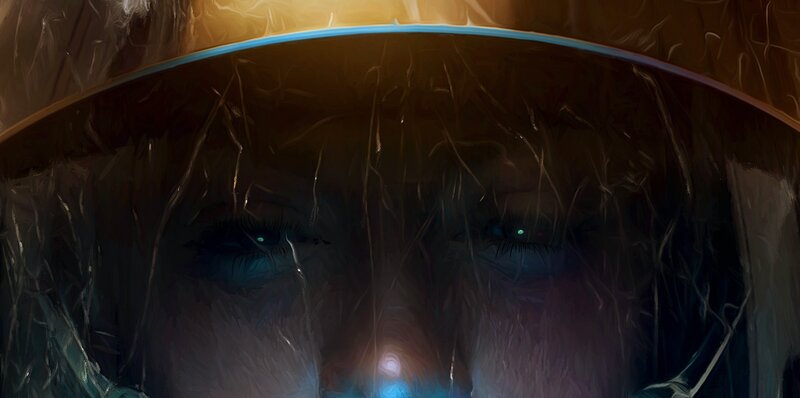 Close-up of Eyes — Blue, Dramatic, Digital Art, Hair