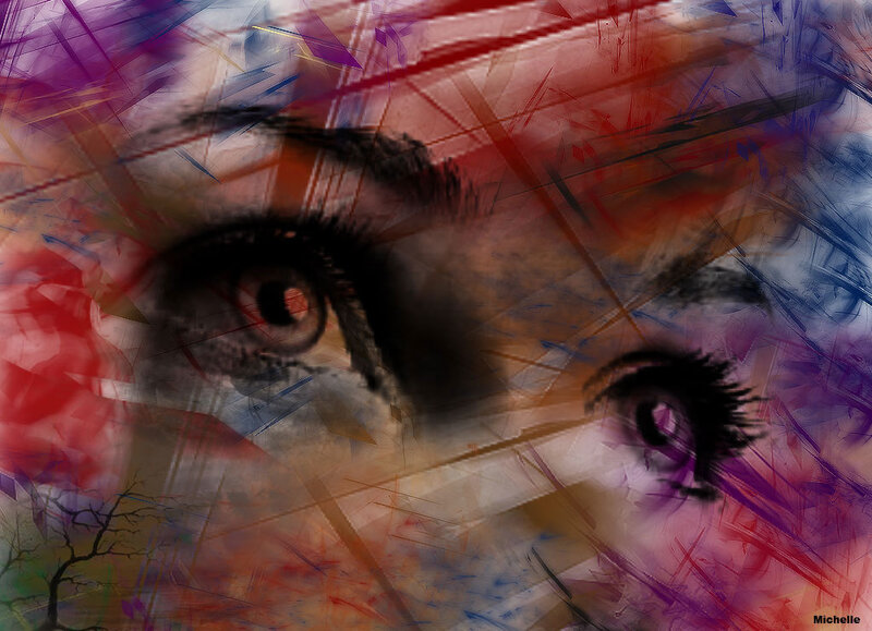 Close-up of Eyes — Red, Abstract