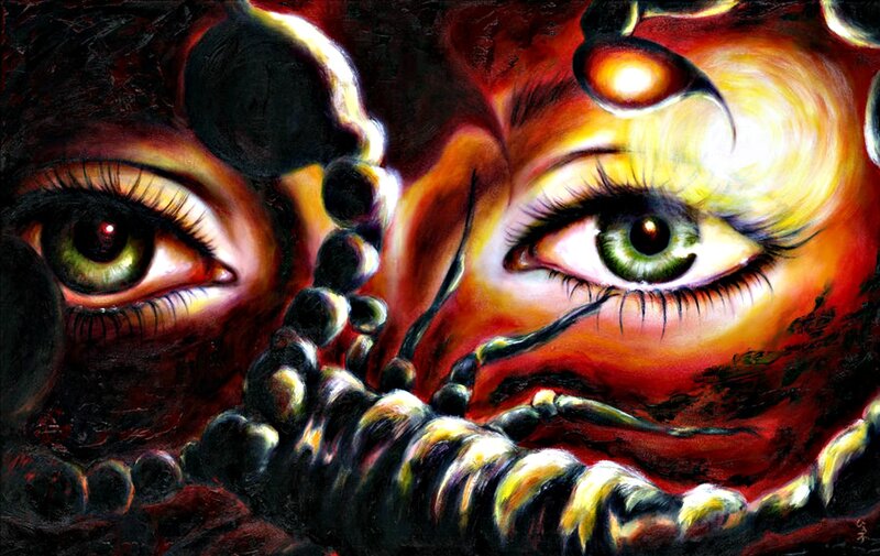 Close-up of Eyes — Red, Dramatic, Painting