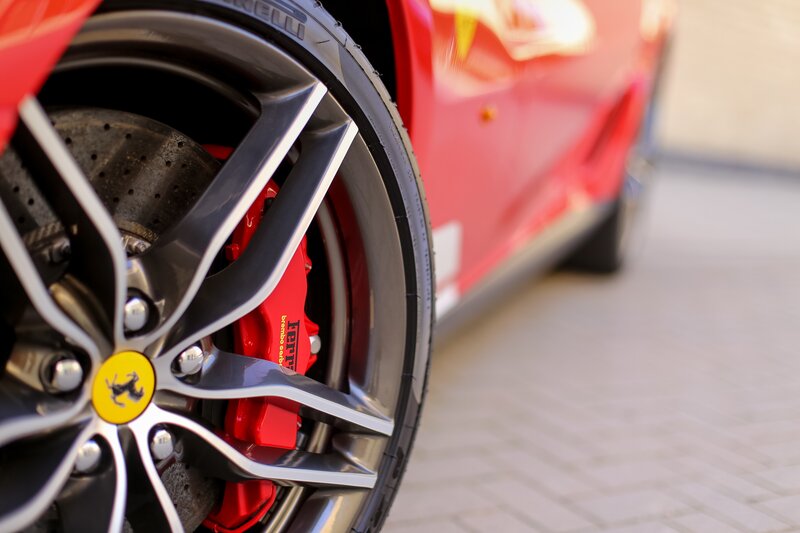 Close-up of Ferrari wheel