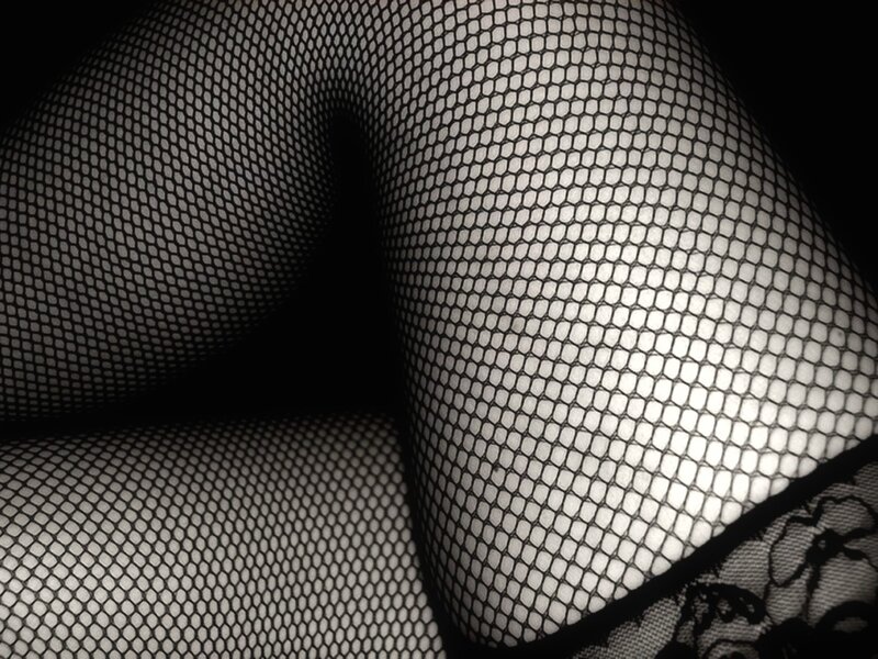 close-up of fishnet stockings