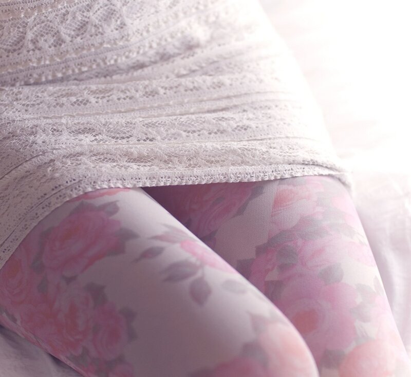 close-up of floral tights