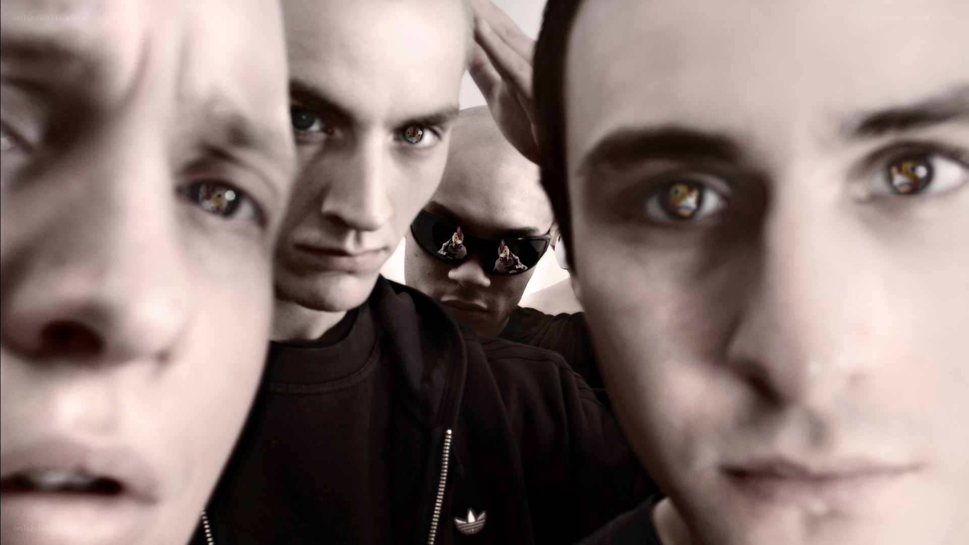 close-up of four men