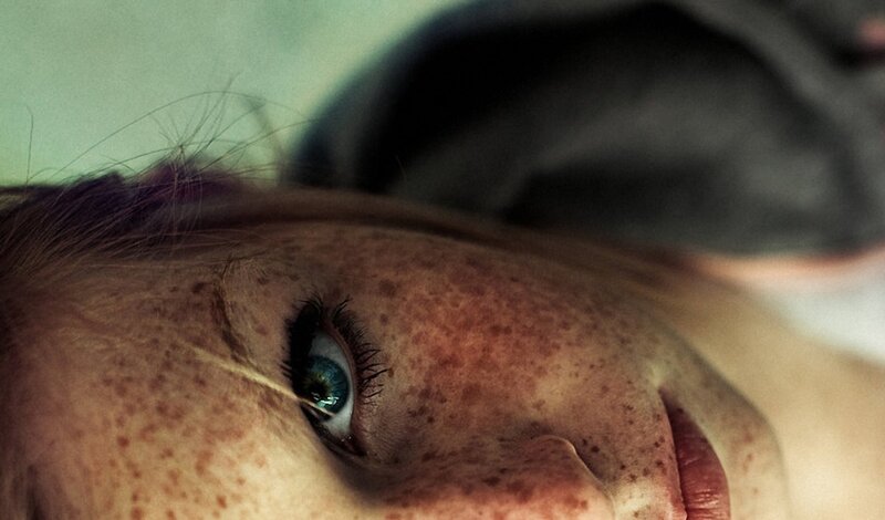 close-up of freckled face
