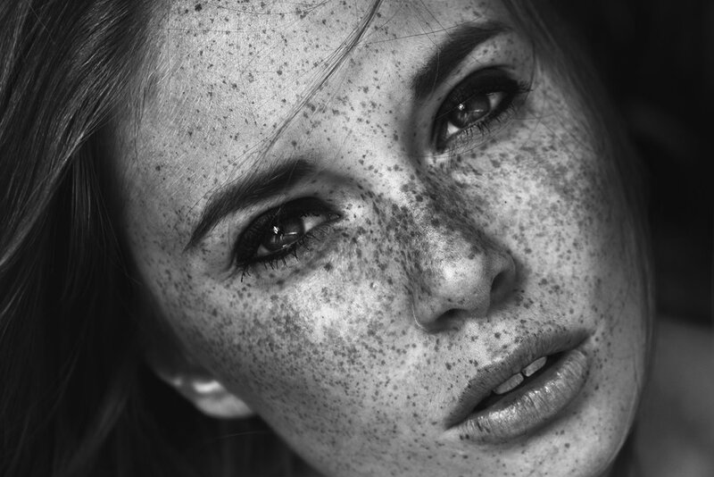 close-up of freckled face