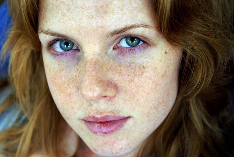 close-up of freckled face
