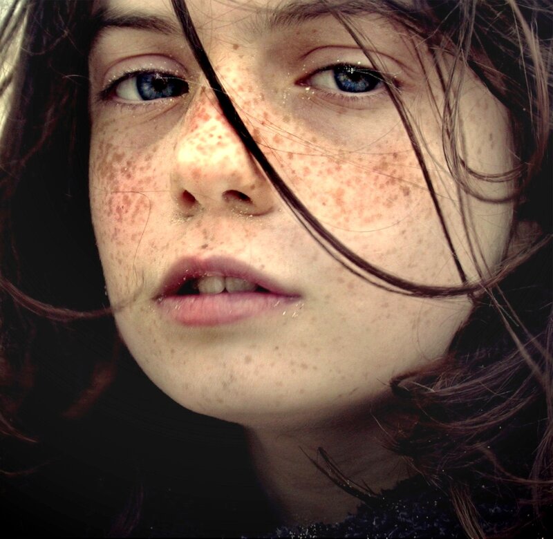 close-up of freckled face