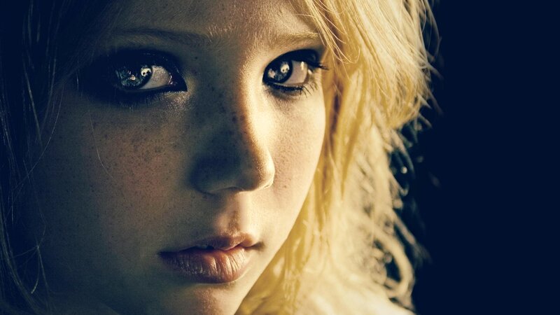 Close-up of Girl's Face — Yellow, Dramatic, Photograph