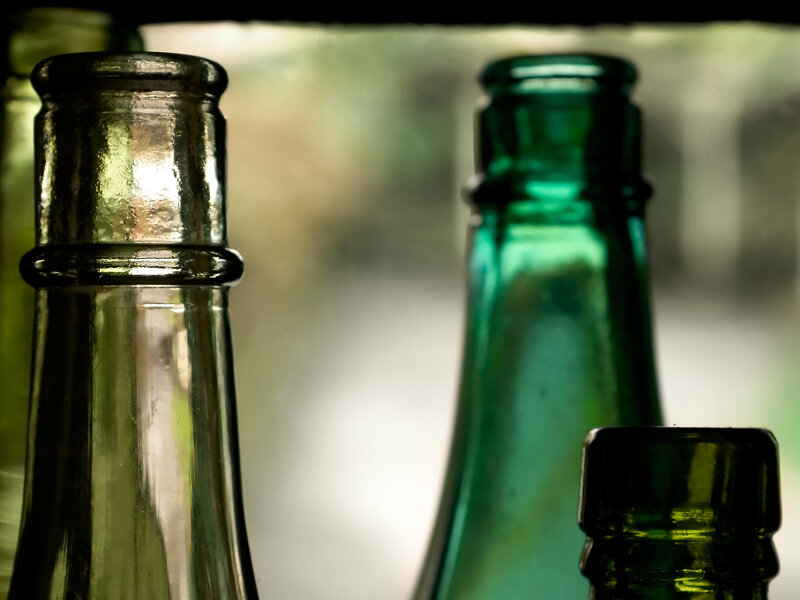 Close-up of glass bottles