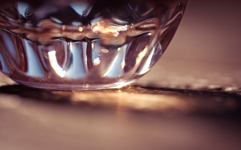 close-up of glass bowl