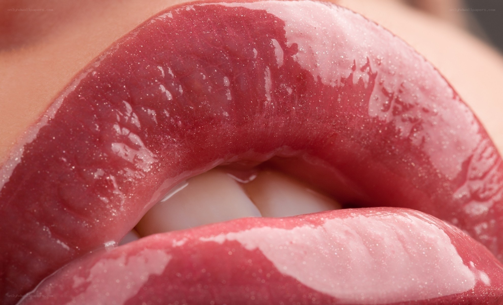 close-up of glossy lips