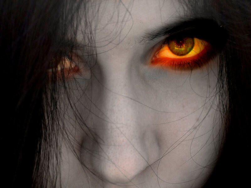 close-up of glowing eyes