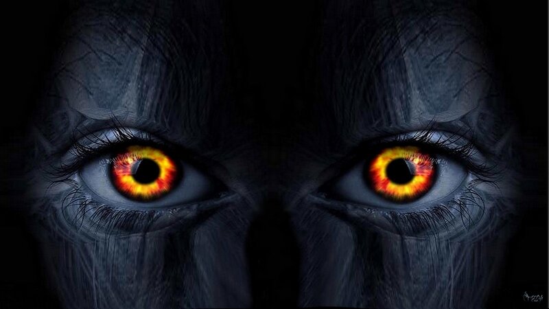 Close-up of Glowing Eyes — Black, Dramatic, Digital Art