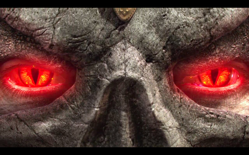 close-up of glowing red eyes