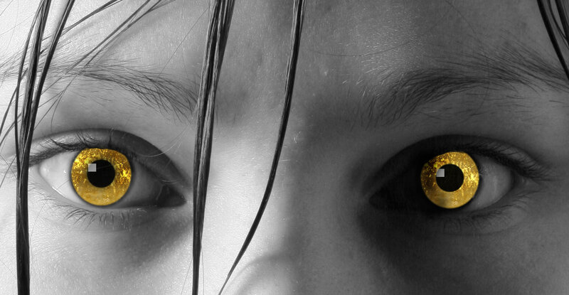 close-up of golden eyes