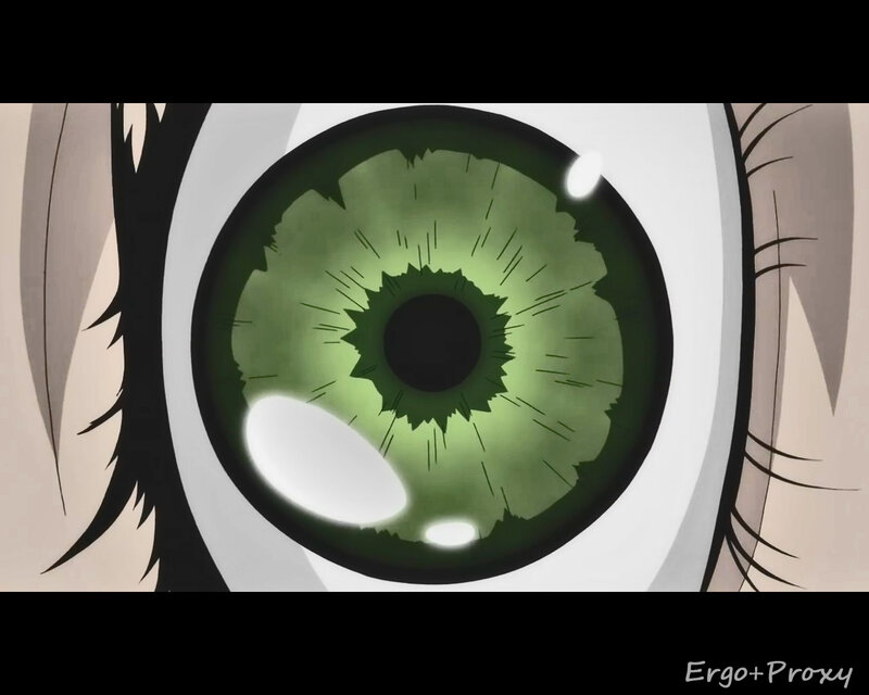 close-up of green anime eye