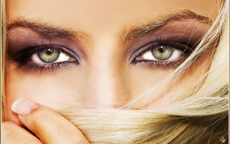 close-up of green eyes