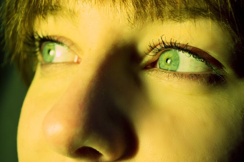 Close-up of Green Eyes — Dramatic, Photograph, Nose